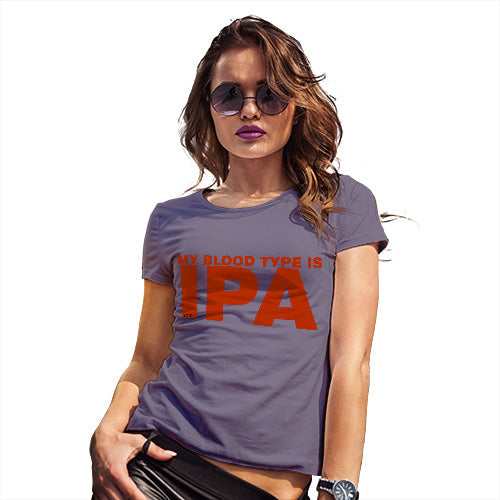 Funny Tee Shirts For Women My Blood Type Is IPA Women's T-Shirt X-Large Plum