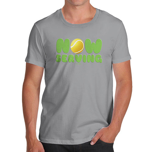 Novelty T Shirts For Dad Now Serving Tennis Men's T-Shirt Large Light Grey