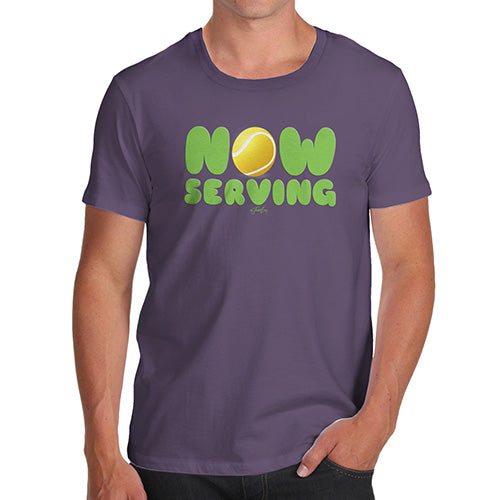 Novelty Tshirts Men Now Serving Tennis Men's T-Shirt Small Plum