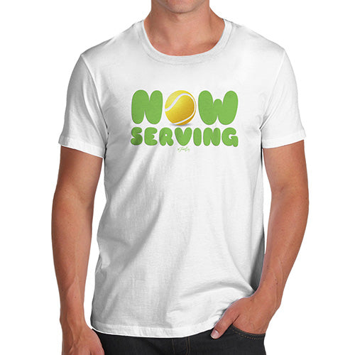 Mens Humor Novelty Graphic Sarcasm Funny T Shirt Now Serving Tennis Men's T-Shirt Medium White