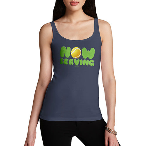 Funny Tank Top For Women Sarcasm Now Serving Tennis Women's Tank Top Medium Navy