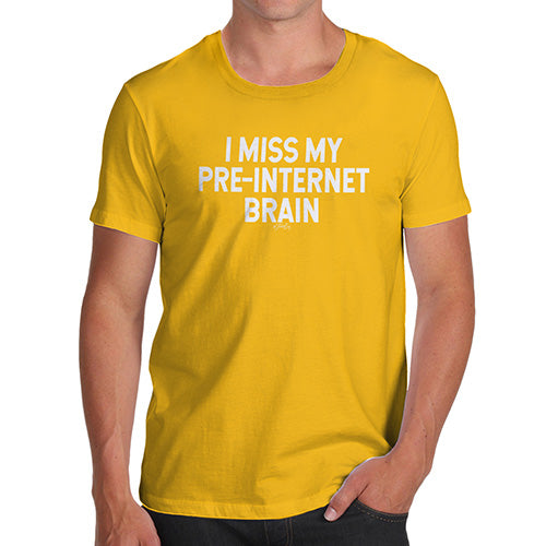 Funny T Shirts For Dad I Miss My Pre-Internet Brain Men's T-Shirt Small Yellow