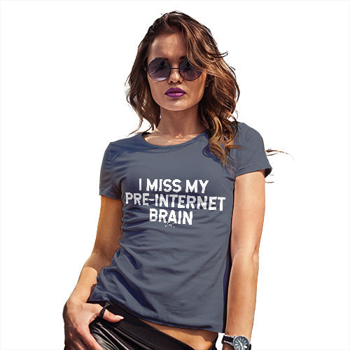 Womens Funny T Shirts I Miss My Pre-Internet Brain Women's T-Shirt X-Large Navy