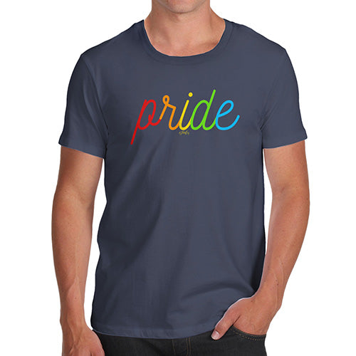 Funny Mens T Shirts Pride Rainbow Letters Men's T-Shirt Medium Navy