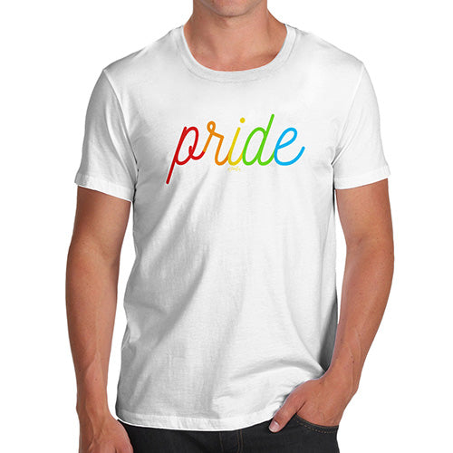 Funny T Shirts For Men Pride Rainbow Letters Men's T-Shirt Large White