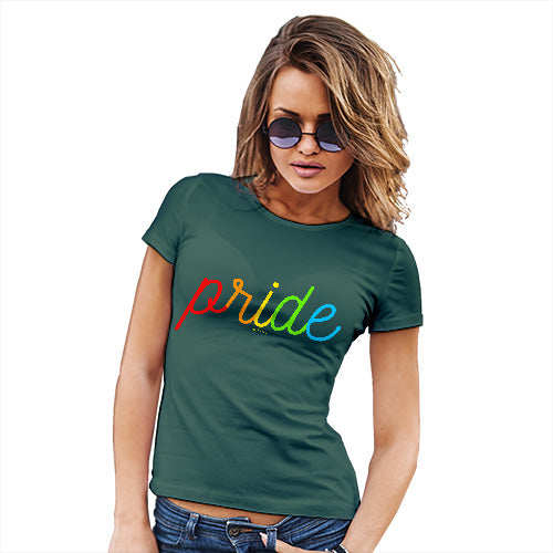 Funny Shirts For Women Pride Rainbow Letters Women's T-Shirt Medium Bottle Green