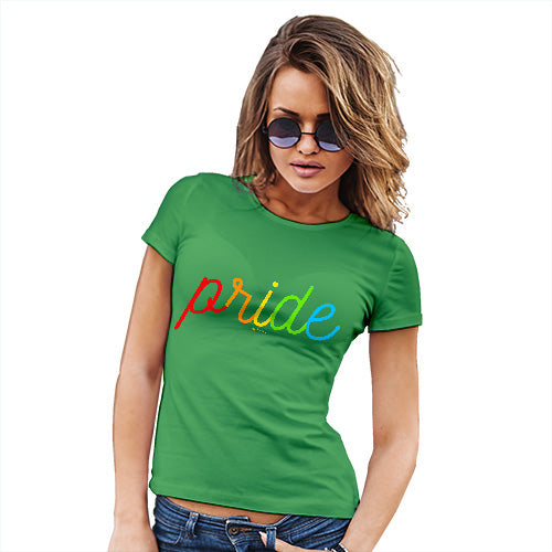 Womens Funny T Shirts Pride Rainbow Letters Women's T-Shirt Medium Green