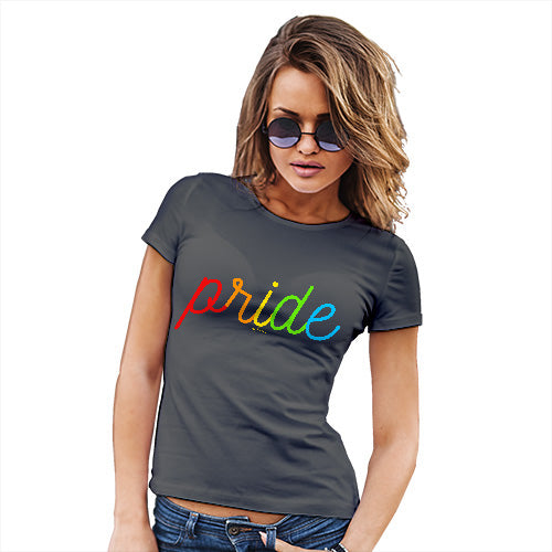 Novelty Tshirts Women Pride Rainbow Letters Women's T-Shirt Medium Dark Grey