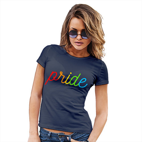 Funny T-Shirts For Women Pride Rainbow Letters Women's T-Shirt X-Large Navy