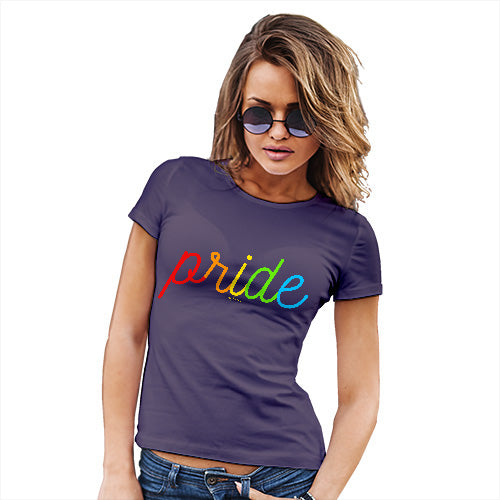 Womens Funny T Shirts Pride Rainbow Letters Women's T-Shirt Small Plum