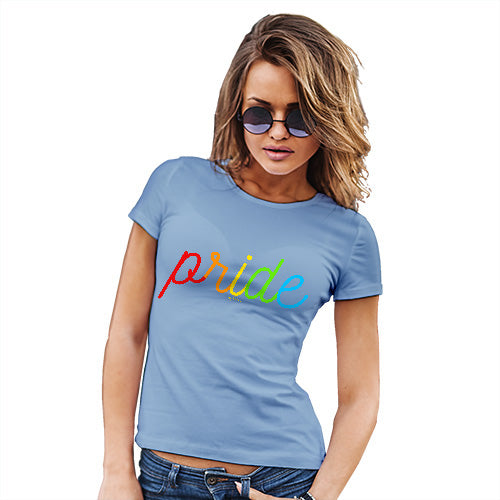Funny T Shirts For Mom Pride Rainbow Letters Women's T-Shirt X-Large Sky Blue