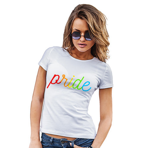 Funny T Shirts For Mom Pride Rainbow Letters Women's T-Shirt Medium White