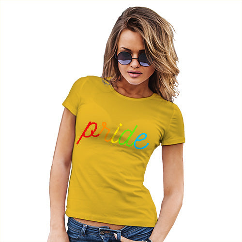 Funny Tshirts For Women Pride Rainbow Letters Women's T-Shirt Medium Yellow