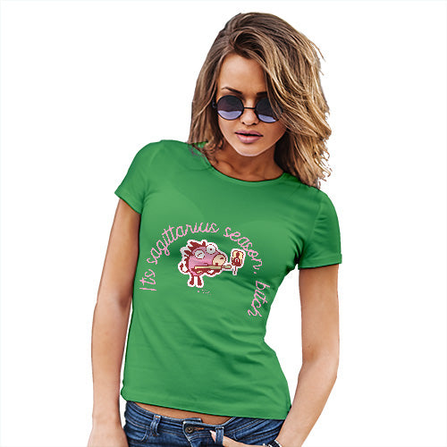 Womens Novelty T Shirt It's Sagittarius Season B#tch Women's T-Shirt X-Large Green