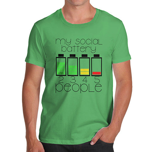Mens T-Shirt Funny Geek Nerd Hilarious Joke My Social Battery Men's T-Shirt Medium Green
