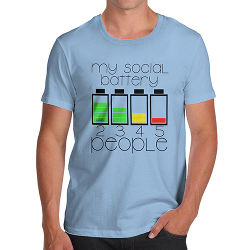 Funny T Shirts For Men My Social Battery Men's T-Shirt Small Sky Blue