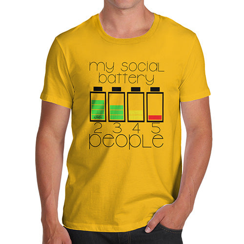 Mens T-Shirt Funny Geek Nerd Hilarious Joke My Social Battery Men's T-Shirt X-Large Yellow