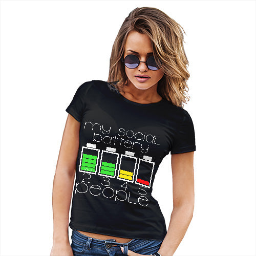 Funny T Shirts For Mum My Social Battery Women's T-Shirt Medium Black