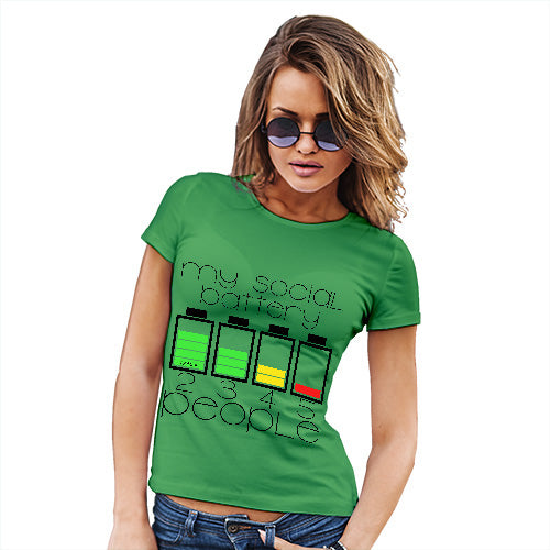 Funny Shirts For Women My Social Battery Women's T-Shirt X-Large Green