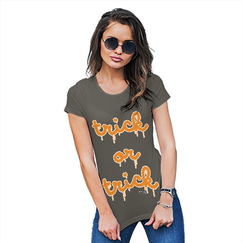 Womens Novelty T Shirt Trick Or Trick Women's T-Shirt Large Khaki