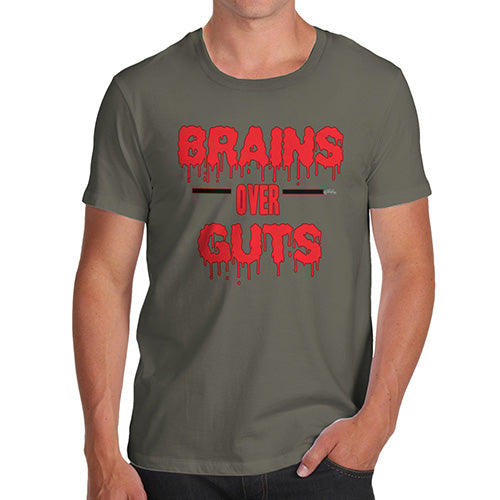 Funny Gifts For Men Brains Over Guts Men's T-Shirt Medium Khaki