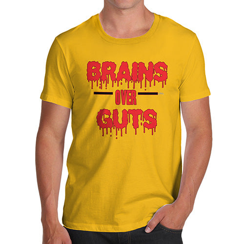Mens Novelty T Shirt Christmas Brains Over Guts Men's T-Shirt Small Yellow