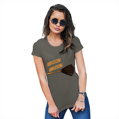 Funny T Shirts For Women Broom Broom Women's T-Shirt Small Khaki