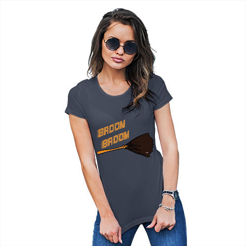 Womens Humor Novelty Graphic Funny T Shirt Broom Broom Women's T-Shirt Medium Navy
