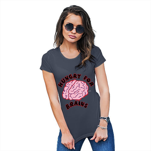 Womens Novelty T Shirt Christmas Hungry For Brains Women's T-Shirt Large Navy