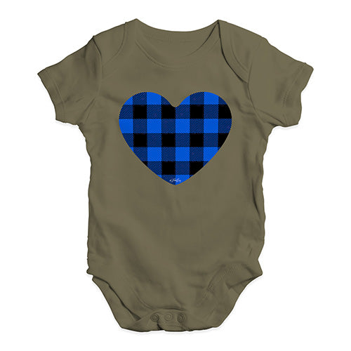 Baby Grow Baby Romper Blue Tartan Heart Baby Unisex Baby Grow Bodysuit 18 - 24 Months Khaki