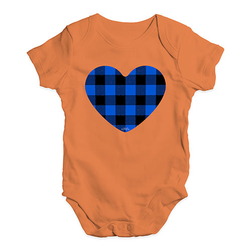 Baby Grow Baby Romper Blue Tartan Heart Baby Unisex Baby Grow Bodysuit 3 - 6 Months Orange
