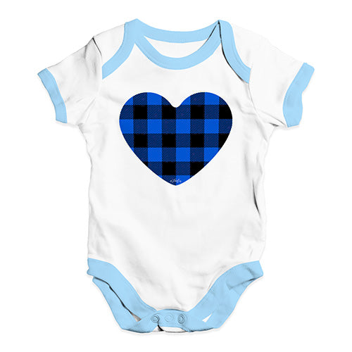 Babygrow Baby Romper Blue Tartan Heart Baby Unisex Baby Grow Bodysuit 0 - 3 Months White Blue Trim