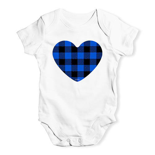 Baby Grow Baby Romper Blue Tartan Heart Baby Unisex Baby Grow Bodysuit 18 - 24 Months White