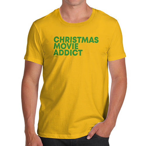 Novelty Tshirts Men Christmas Movie Addict Men's T-Shirt Large Yellow