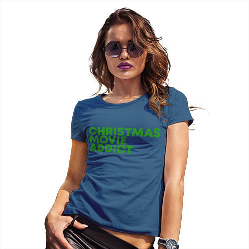 Funny T Shirts For Women Christmas Movie Addict Women's T-Shirt X-Large Royal Blue