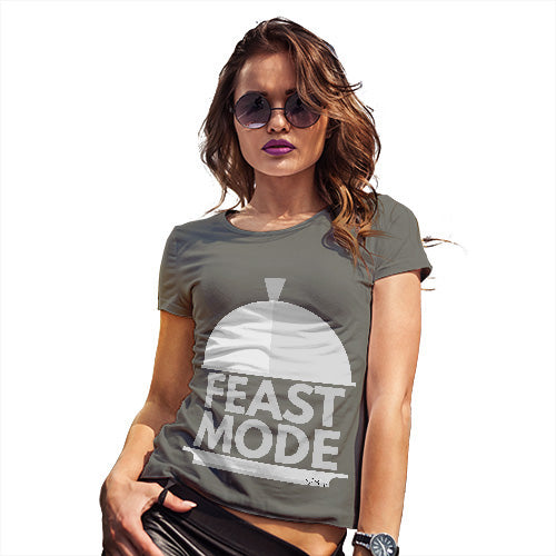 Funny T Shirts For Mum Feast Mode Women's T-Shirt Large Khaki