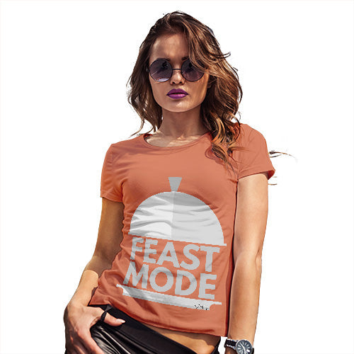 Womens Humor Novelty Graphic Funny T Shirt Feast Mode Women's T-Shirt Small Orange