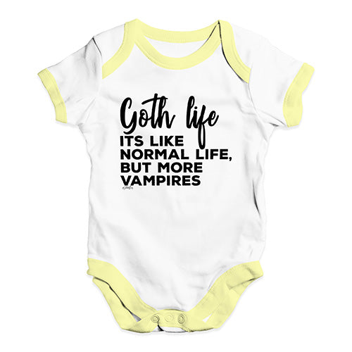 Funny Baby Onesies Goth Life Baby Unisex Baby Grow Bodysuit 18 - 24 Months White Yellow Trim