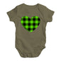 Funny Baby Clothes Green Tartan Heart Baby Unisex Baby Grow Bodysuit 6 - 12 Months Khaki