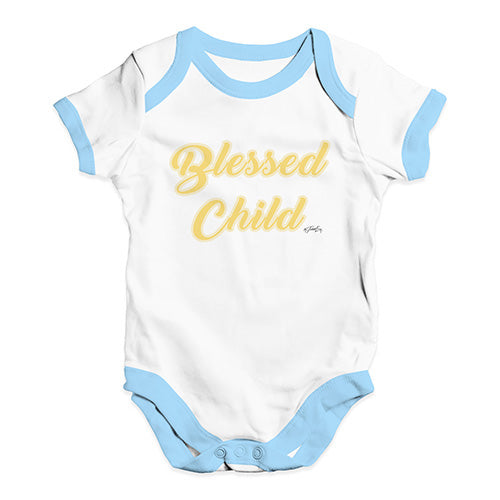Funny Baby Onesies Blessed Child Baby Unisex Baby Grow Bodysuit 3-6 Months White Blue Trim
