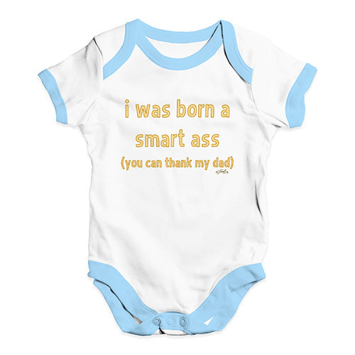Baby Onesies I Was Born A Smart Ass Dad Baby Unisex Baby Grow Bodysuit 12-18 Months White Blue Trim
