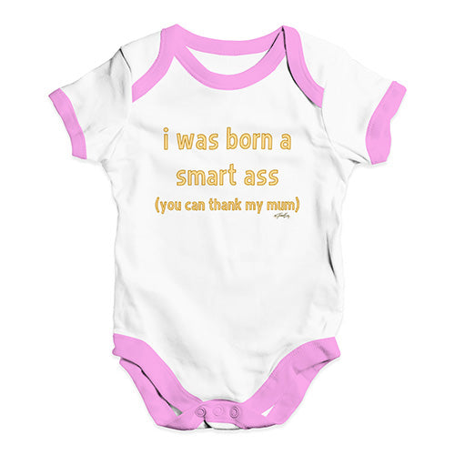 Baby Grow Baby Romper I Was Born A Smart Ass Mum Baby Unisex Baby Grow Bodysuit 18-24 Months White Pink Trim