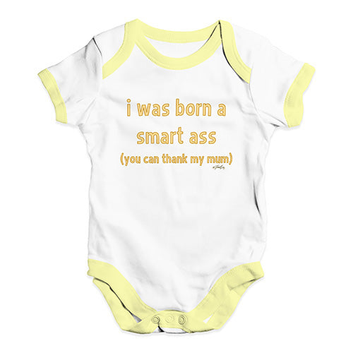 Funny Baby Clothes I Was Born A Smart Ass Mum Baby Unisex Baby Grow Bodysuit 3-6 Months White Yellow Trim