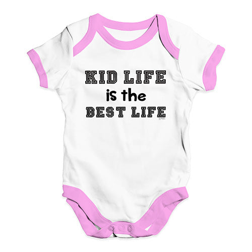 Funny Baby Onesies Kid Life Is The Best Life Baby Unisex Baby Grow Bodysuit 3-6 Months White Pink Trim
