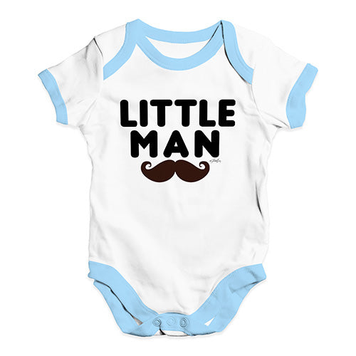 Funny Baby Bodysuits Little Man Moustache Baby Unisex Baby Grow Bodysuit 0-3 Months White Blue Trim
