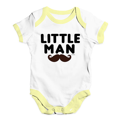 Baby Grow Baby Romper Little Man Moustache Baby Unisex Baby Grow Bodysuit Newborn White Yellow Trim