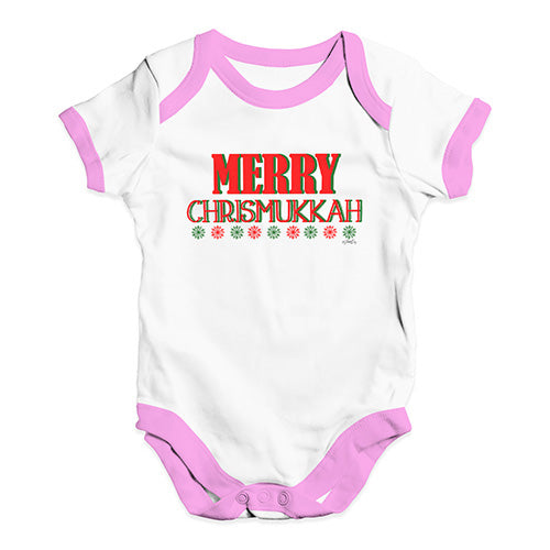 Funny Baby Clothes Merry Chrismukkah Baby Unisex Baby Grow Bodysuit Newborn White Pink Trim