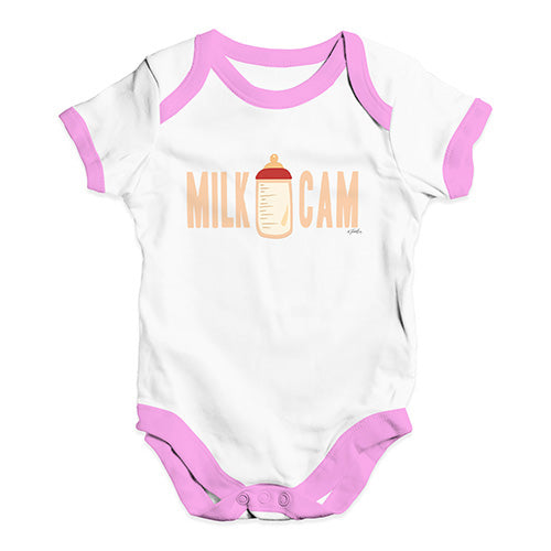 Cute Infant Bodysuit Milk Cam Baby Unisex Baby Grow Bodysuit Newborn White Pink Trim