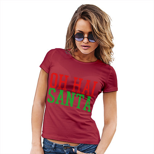 Womens Novelty T Shirt Christmas Oh Hai Santa Women's T-Shirt Large Red