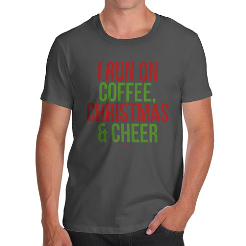Funny Tee Shirts For Men I Run On Coffee Christmas and Cheer Men's T-Shirt X-Large Dark Grey